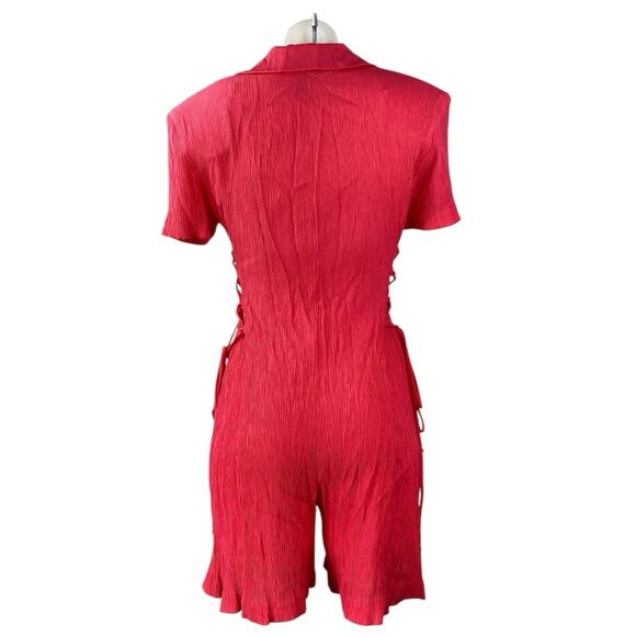 Scarlett International Red Short Sleeve Button Down Lace Up Jumpsuit Romper 9/10 - Picture 3 of 4